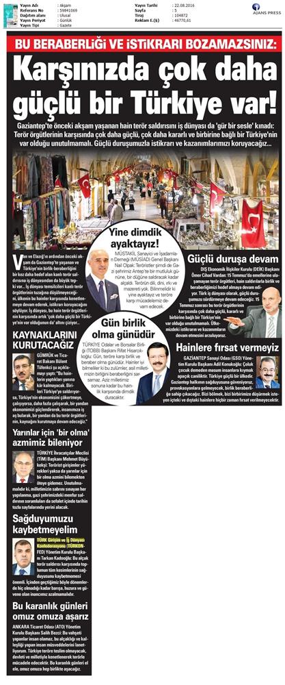 TÜRKONFED Gaziantep Teror Saldirisi Kinama Mesaji 22 Agustos 2016 - 4