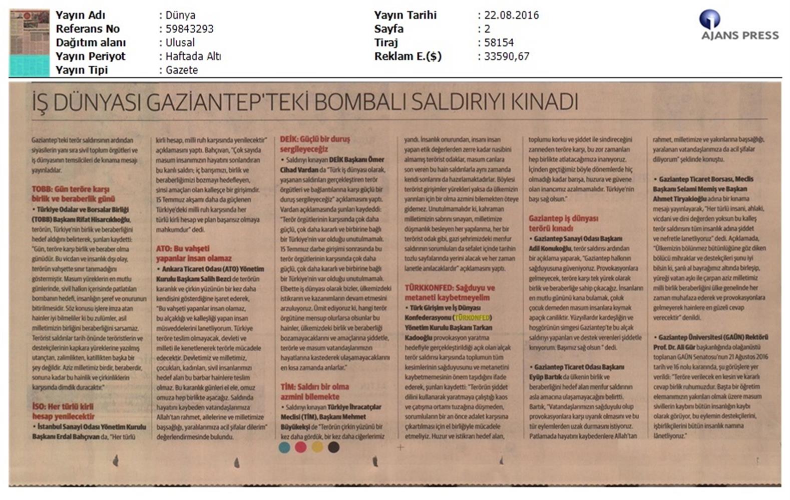 TÜRKONFED Gaziantep Teror Saldirisi Kinama Mesaji 22 Agustos 2016 - 5