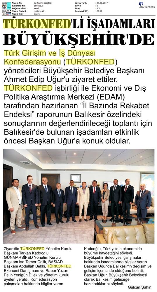 TÜRKONFED Gunmarsifed Türkiye Icin Bir Rekabet Endeksi Rapor Tanitim Toplantısı Medya Yansimalari 5 Agustos 2017 - 2