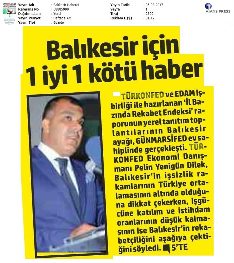 TÜRKONFED Gunmarsifed Türkiye Icin Bir Rekabet Endeksi Rapor Tanitim Toplantısı Medya Yansimalari 5 Agustos 2017 - 5