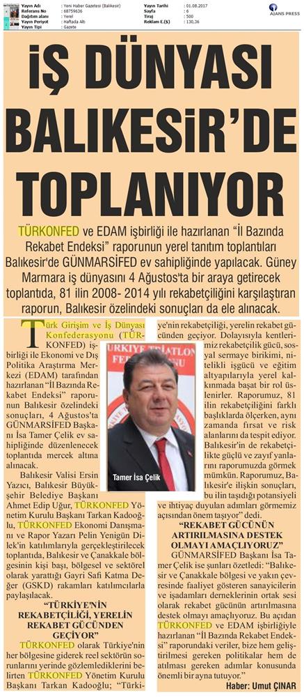 TÜRKONFED Gunmarsifed Türkiye Icin Bir Rekabet Endeksi Rapor Tanitim Toplantısı Medya Yansimalari 5 Agustos 2017 - 20