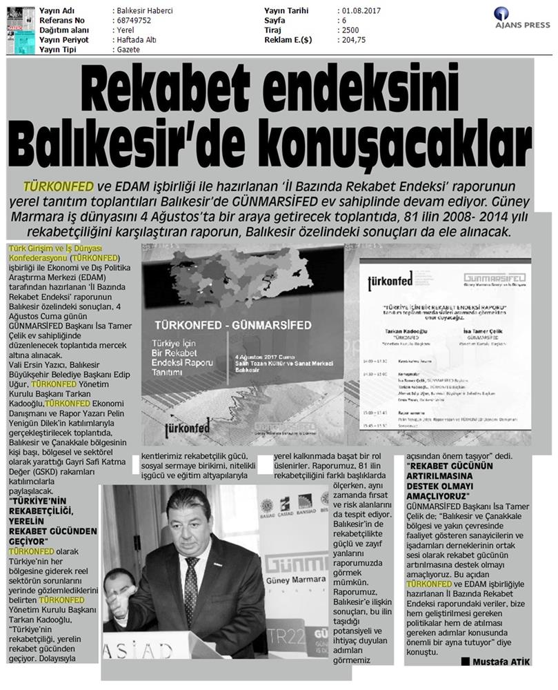 TÜRKONFED Gunmarsifed Türkiye Icin Bir Rekabet Endeksi Rapor Tanitim Toplantısı Medya Yansimalari 5 Agustos 2017 - 29