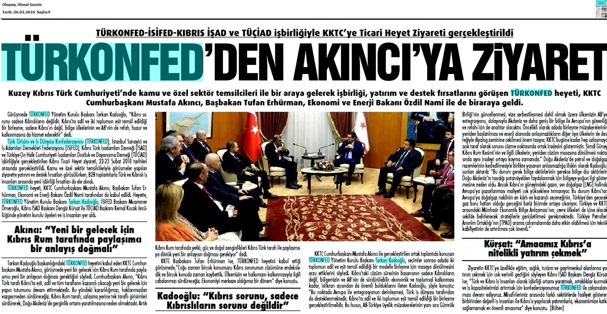TÜRKONFED Heyeti Kktc Ziyareti Medya Yansimalari 22 24 Subat 2018 Lefkosa - 2