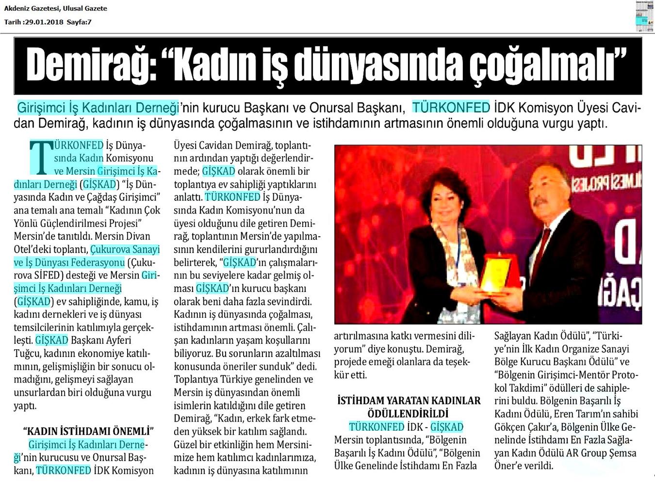 TÜRKONFED İDK Giskad Kadinin Cok Yonlu Guclendirilmesi Projesi Mersin Toplantısı Medya Yansimalari 26 Ocak 2018 Mersin - 4