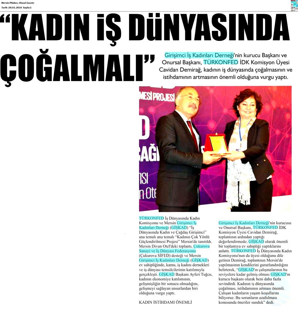 TÜRKONFED İDK Giskad Kadinin Cok Yonlu Guclendirilmesi Projesi Mersin Toplantısı Medya Yansimalari 26 Ocak 2018 Mersin - 6