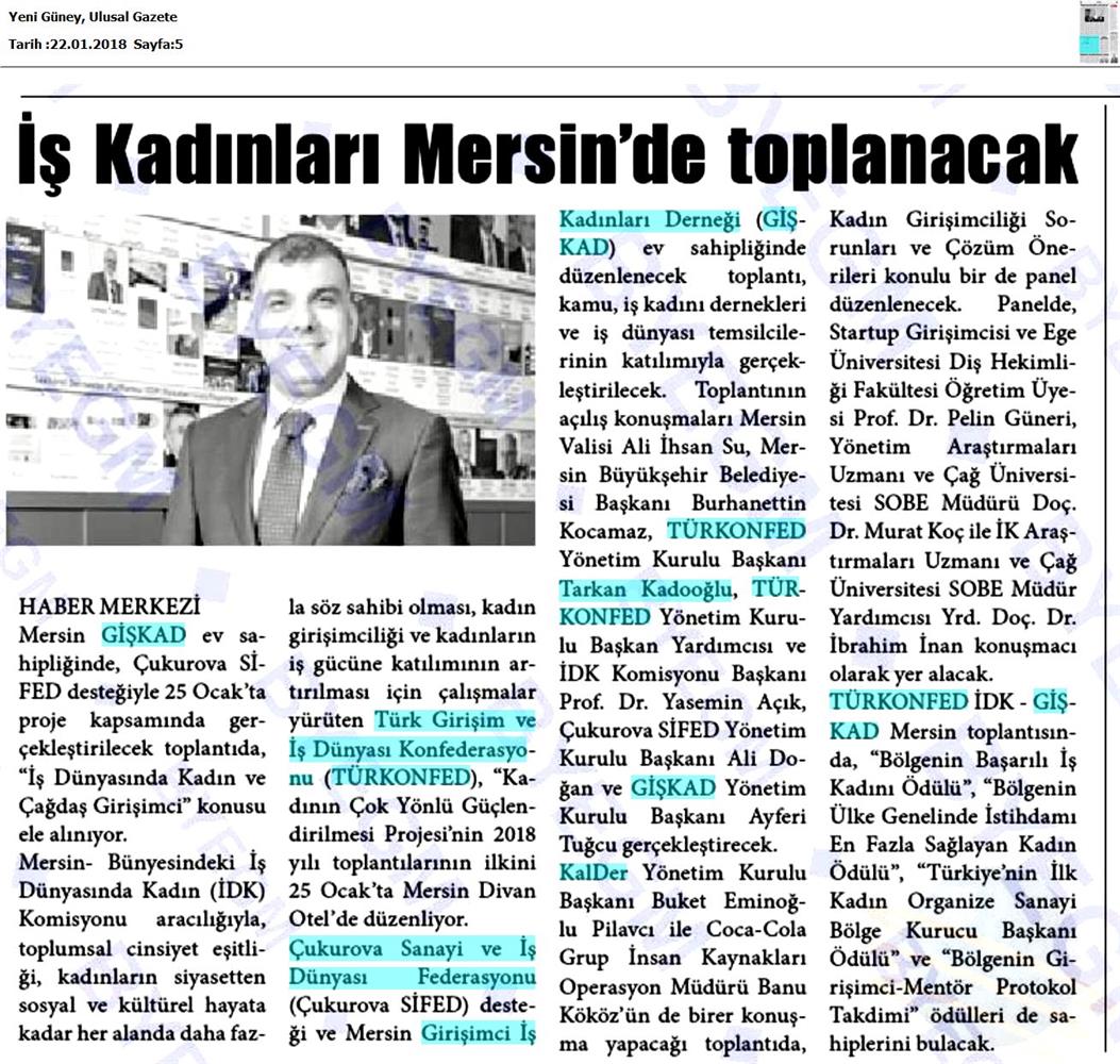 TÜRKONFED İDK Giskad Kadinin Cok Yonlu Guclendirilmesi Projesi Mersin Toplantısı Medya Yansimalari 26 Ocak 2018 Mersin - 10