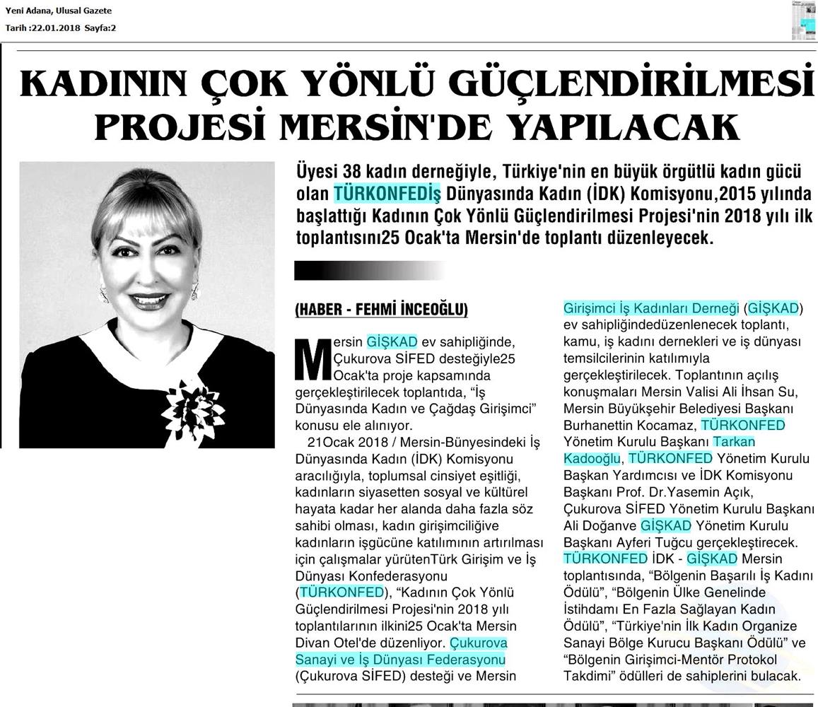 TÜRKONFED İDK Giskad Kadinin Cok Yonlu Guclendirilmesi Projesi Mersin Toplantısı Medya Yansimalari 26 Ocak 2018 Mersin - 24