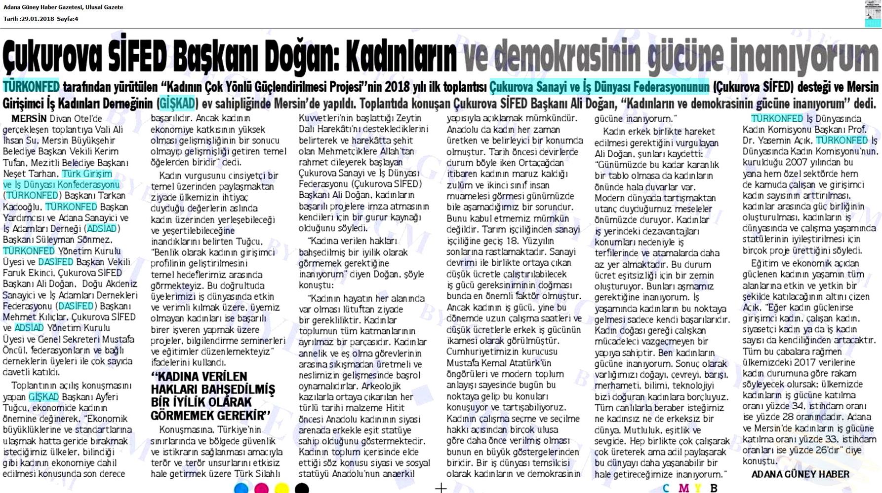 TÜRKONFED İDK Giskad Kadinin Cok Yonlu Guclendirilmesi Projesi Mersin Toplantısı Medya Yansimalari 26 Ocak 2018 Mersin - 26