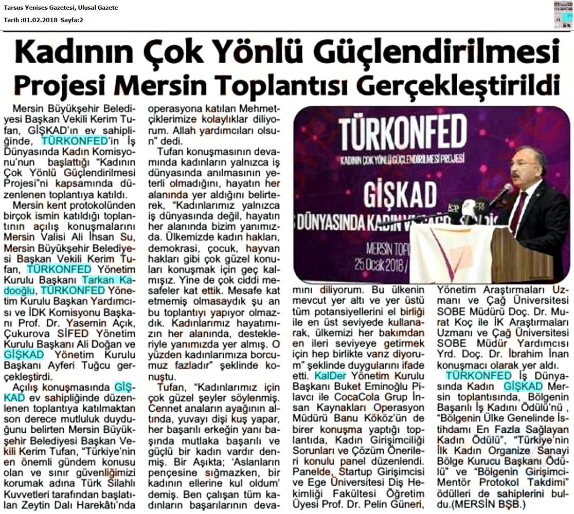TÜRKONFED İDK Giskad Kadinin Cok Yonlu Guclendirilmesi Projesi Mersin Toplantısı Medya Yansimalari 26 Ocak 2018 Mersin - 46