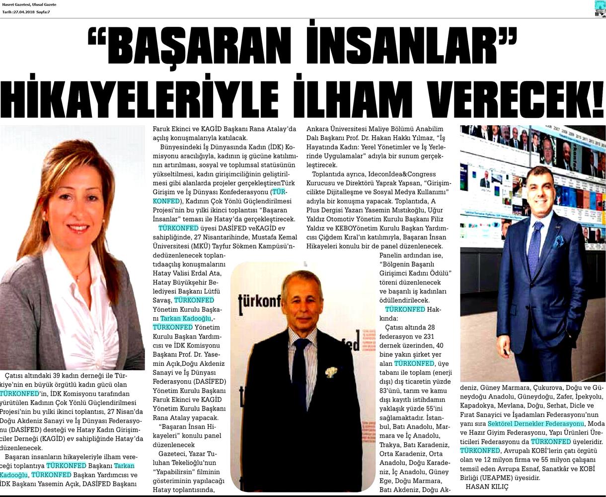 TÜRKONFED İDK Kagid Kadinin Cok Yonlu Guclendirilmesi Projesi Hatay Toplantısı Medya Yansimalari 27 Nisan 2018 Hatay - 1