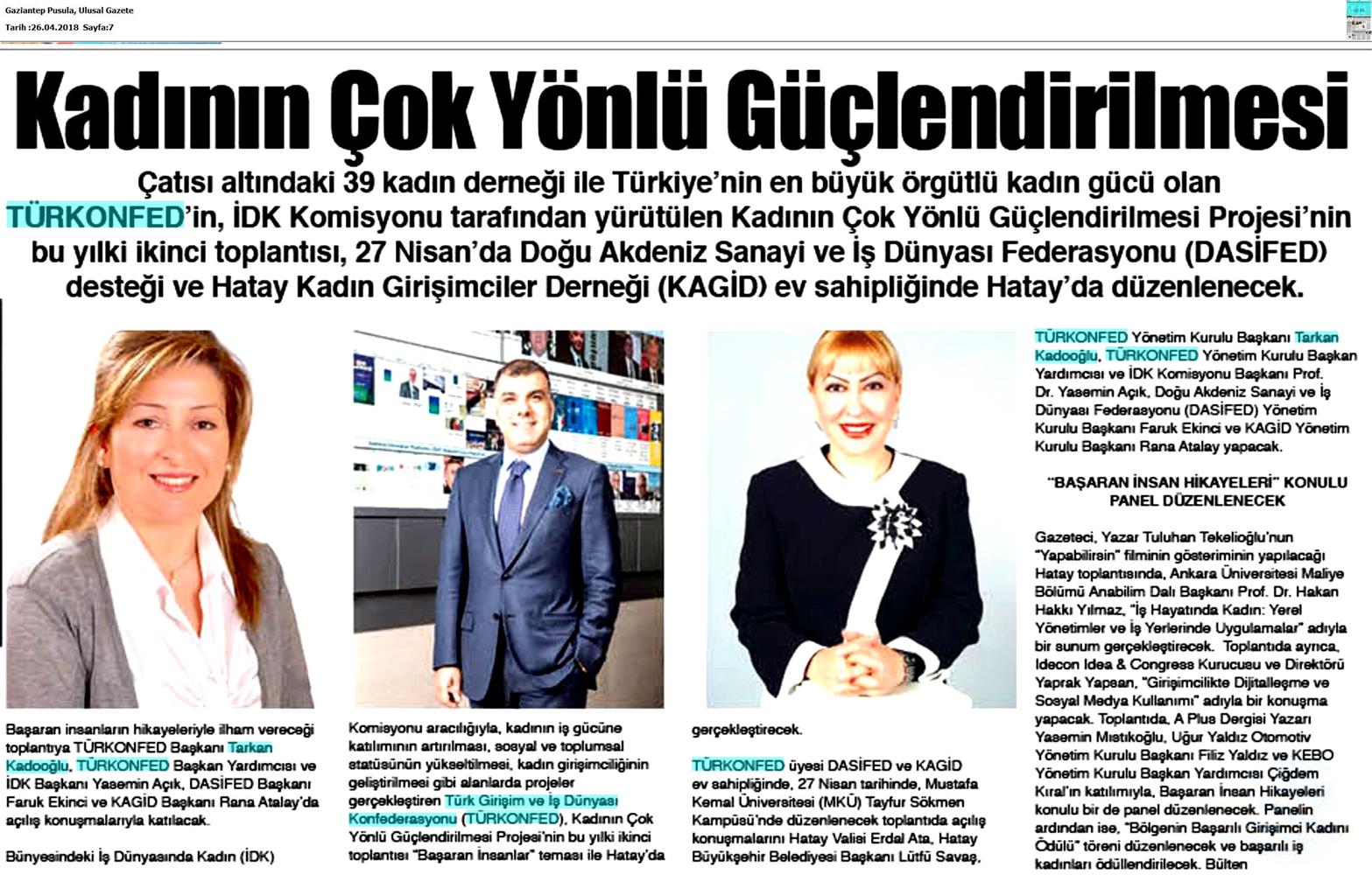 TÜRKONFED İDK Kagid Kadinin Cok Yonlu Guclendirilmesi Projesi Hatay Toplantısı Medya Yansimalari 27 Nisan 2018 Hatay - 4