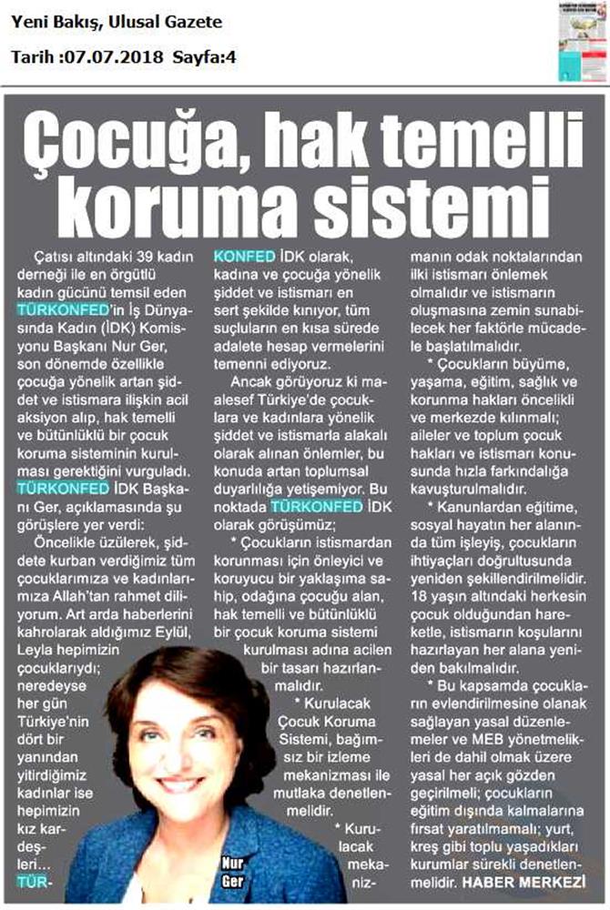 TÜRKONFED İDK Başkani Nur Ger Den Cocuk Istismari Ve Siddetine Yonelik Aciklama 07 Temmuz 2018 - 3