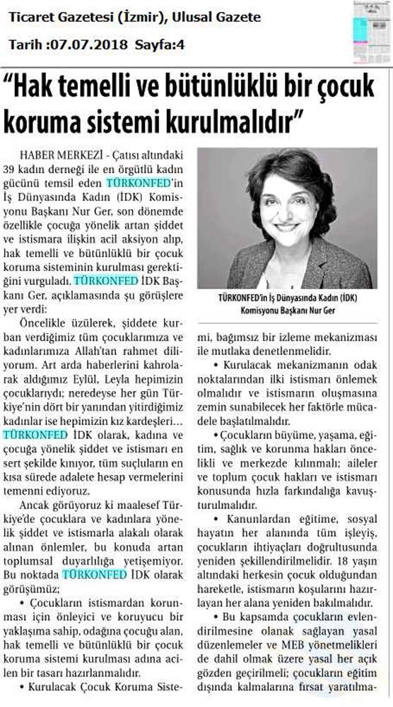 TÜRKONFED İDK Başkani Nur Ger Den Cocuk Istismari Ve Siddetine Yonelik Aciklama 07 Temmuz 2018 - 8