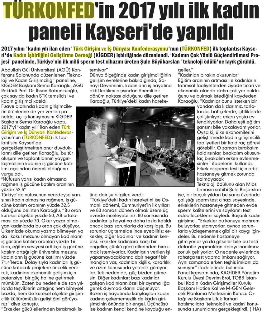 TÜRKONFED İDK Kadinin Cok Yonlu Guclendirilmesi Projesi Kayseri Toplantısı Medya Yansimalari 2 8 9 Nisan 2017 - 2