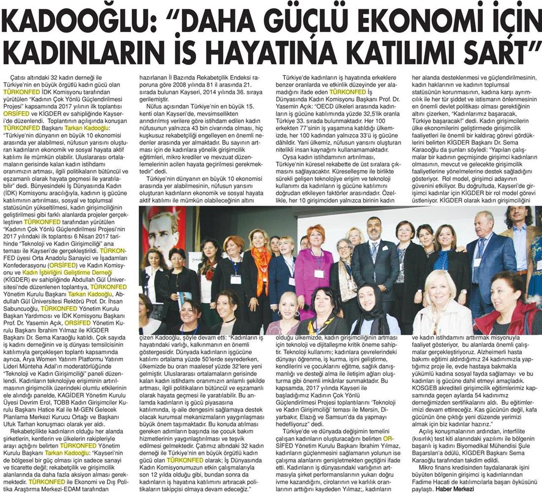 TÜRKONFED İDK Kadinin Cok Yonlu Guclendirilmesi Projesi Kayseri Toplantısı Medya Yansimalari 2 8 9 Nisan 2017 - 6