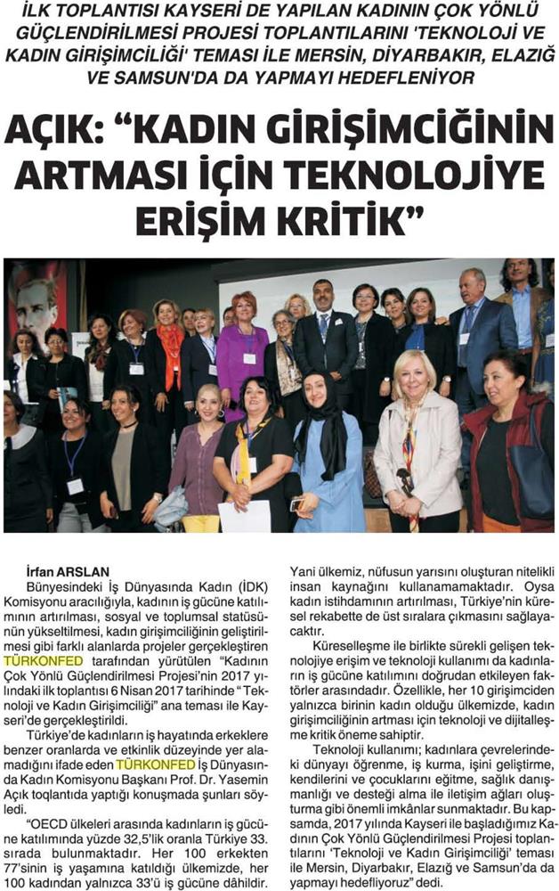 TÜRKONFED İDK Kadinin Cok Yonlu Guclendirilmesi Projesi Kayseri Toplantısı Medya Yansimalari 2 8 9 Nisan 2017 - 7