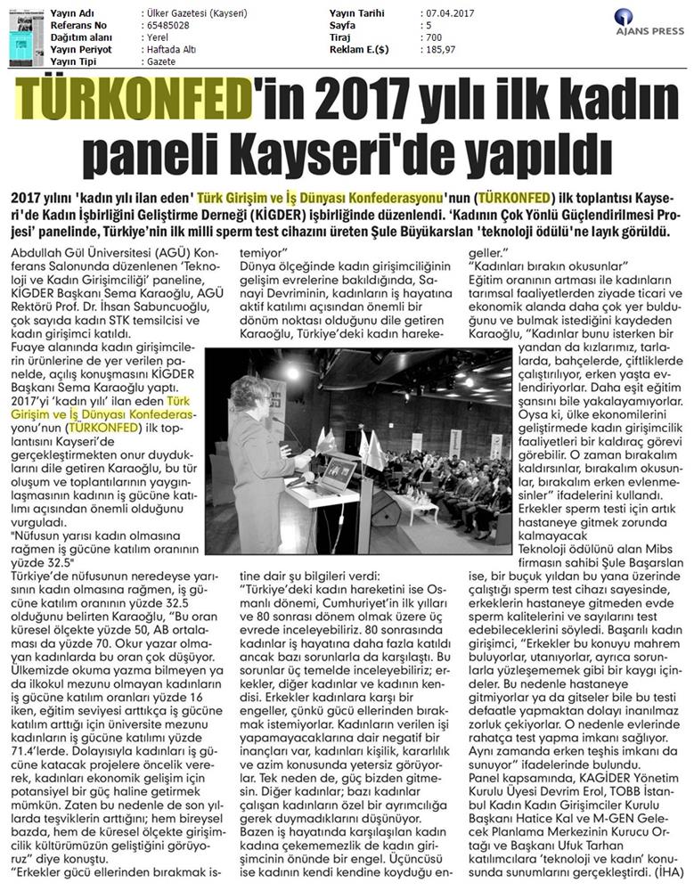 TÜRKONFED İDK Kadinin Cok Yonlu Guclendirilmesi Projesi Kayseri Toplantısı Medya Yansimalari 2 8 9 Nisan 2017 - 10