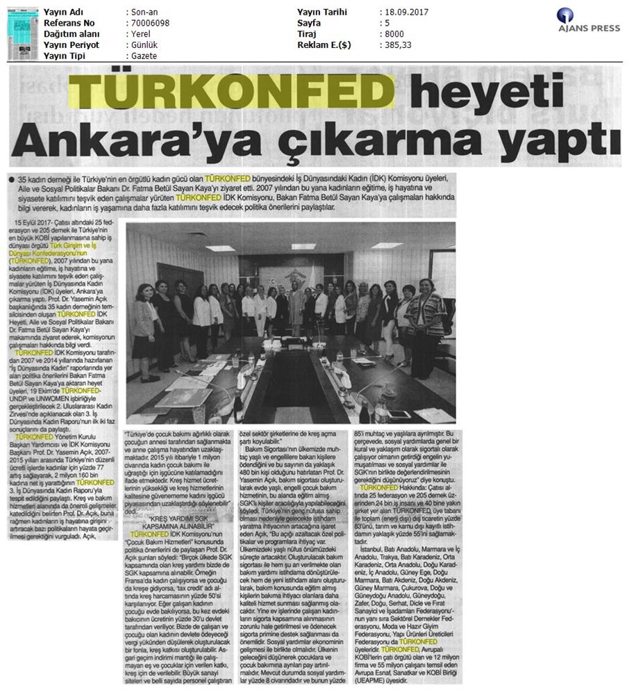 TÜRKONFED İDK Komisyonu Aile Bakani Ziyareti Medya Yansimalari 15 17 Eylul 2017 - 1