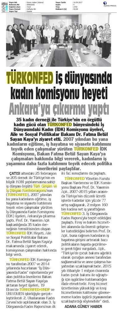 TÜRKONFED İDK Komisyonu Aile Bakani Ziyareti Medya Yansimalari 15 17 Eylul 2017 - 5