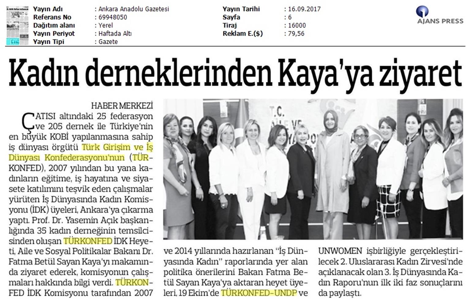 TÜRKONFED İDK Komisyonu Aile Bakani Ziyareti Medya Yansimalari 15 17 Eylul 2017 - 20