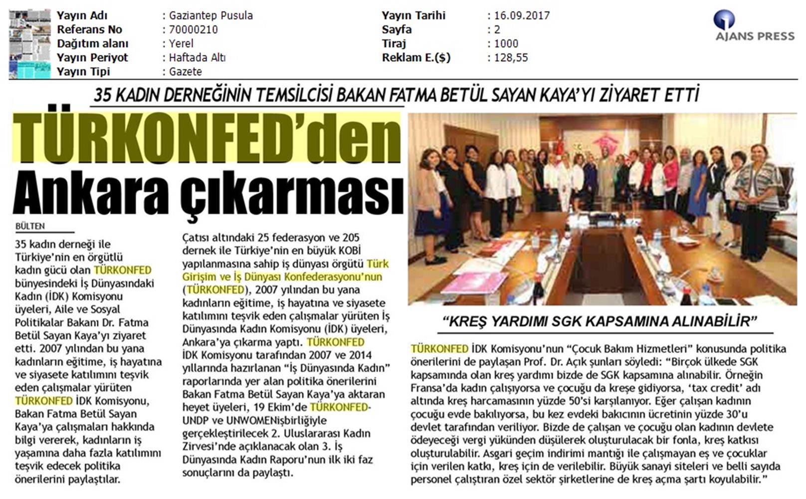 TÜRKONFED İDK Komisyonu Aile Bakani Ziyareti Medya Yansimalari 15 17 Eylul 2017 - 22