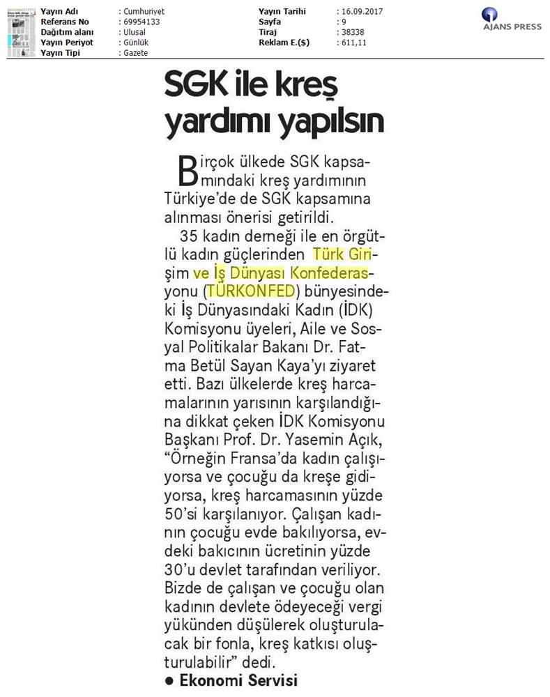 TÜRKONFED İDK Komisyonu Aile Bakani Ziyareti Medya Yansimalari 15 17 Eylul 2017 - 25