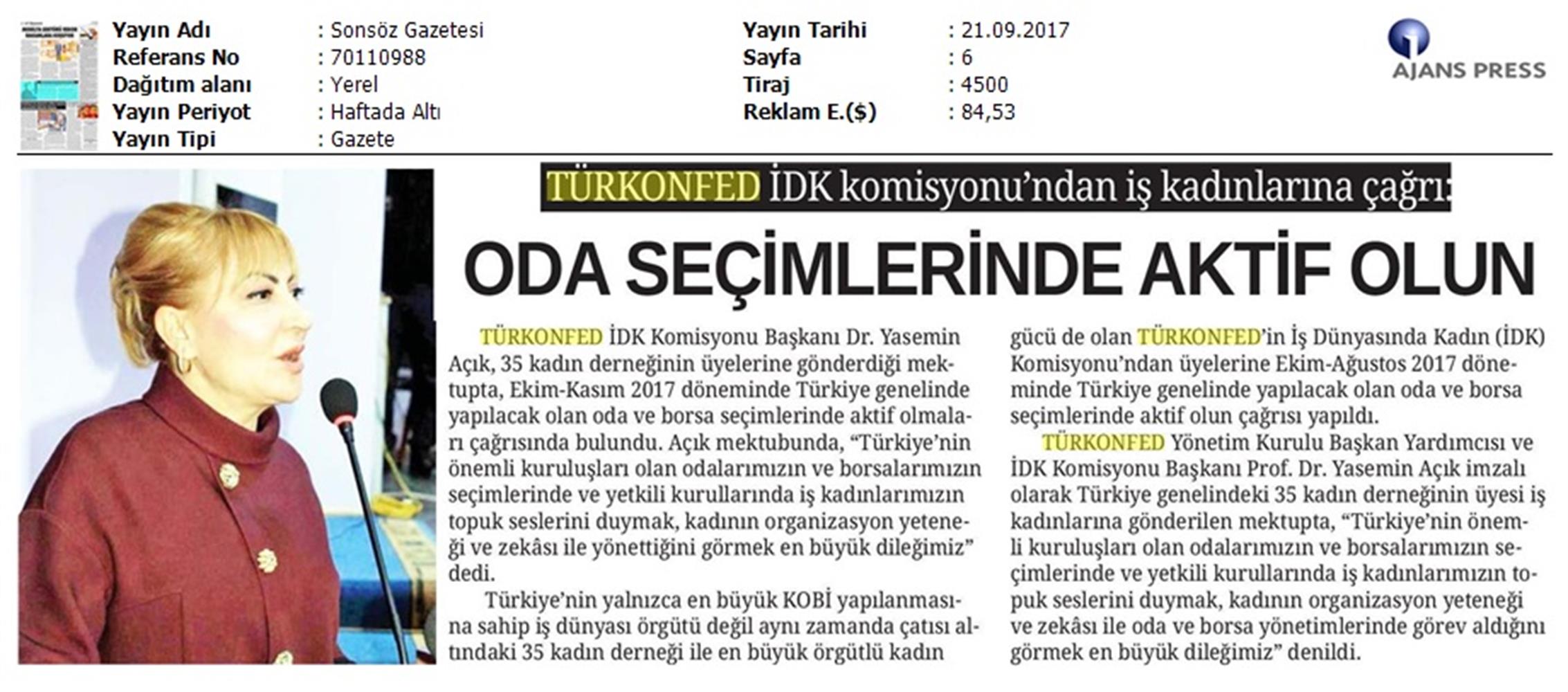 TÜRKONFED Idkdan Is Kadinlarina Cagri Basin Bulteni Medya Yansimalari 21 Eylul 2017 Istanbul - 4