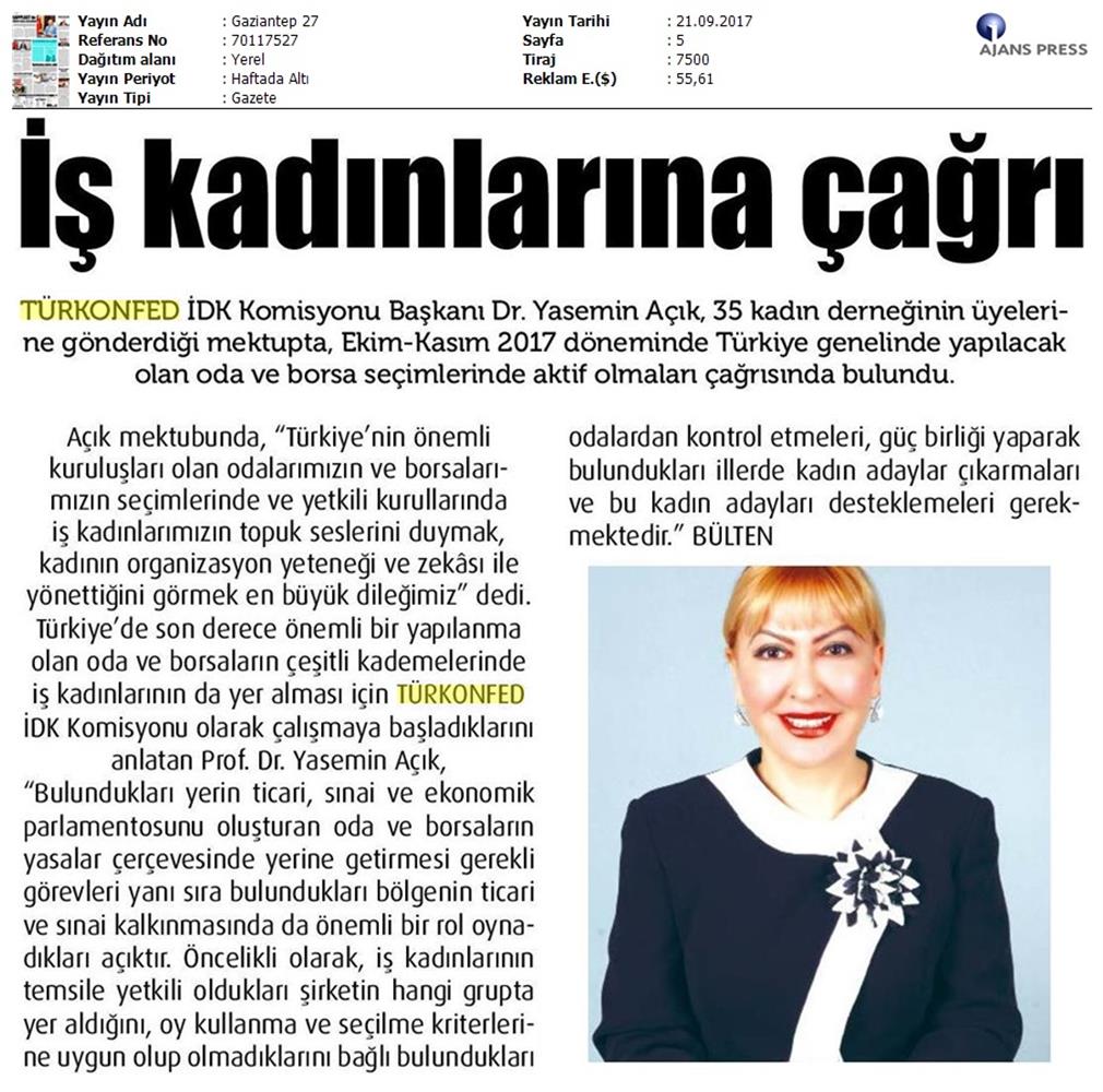 TÜRKONFED Idkdan Is Kadinlarina Cagri Basin Bulteni Medya Yansimalari 21 Eylul 2017 Istanbul - 6