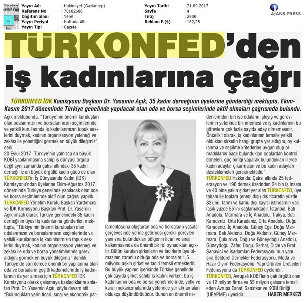 TÜRKONFED Idkdan Is Kadinlarina Cagri Basin Bulteni Medya Yansimalari 21 Eylul 2017 Istanbul - 7