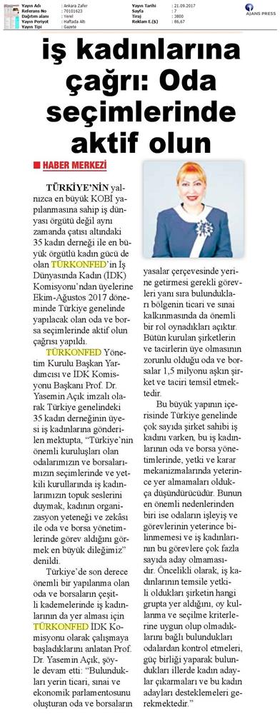 TÜRKONFED Idkdan Is Kadinlarina Cagri Basin Bulteni Medya Yansimalari 21 Eylul 2017 Istanbul - 14