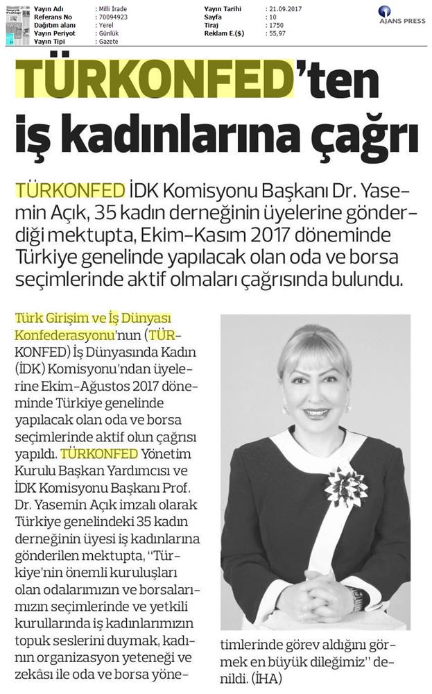 TÜRKONFED Idkdan Is Kadinlarina Cagri Basin Bulteni Medya Yansimalari 21 Eylul 2017 Istanbul - 15