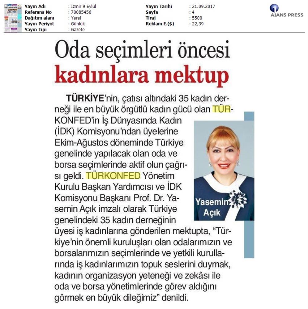 TÜRKONFED Idkdan Is Kadinlarina Cagri Basin Bulteni Medya Yansimalari 21 Eylul 2017 Istanbul - 17