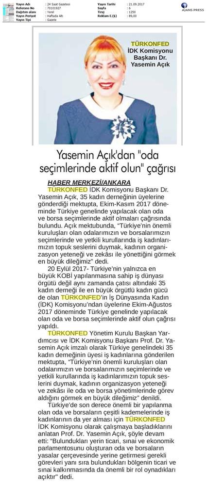TÜRKONFED Idkdan Is Kadinlarina Cagri Basin Bulteni Medya Yansimalari 21 Eylul 2017 Istanbul - 18