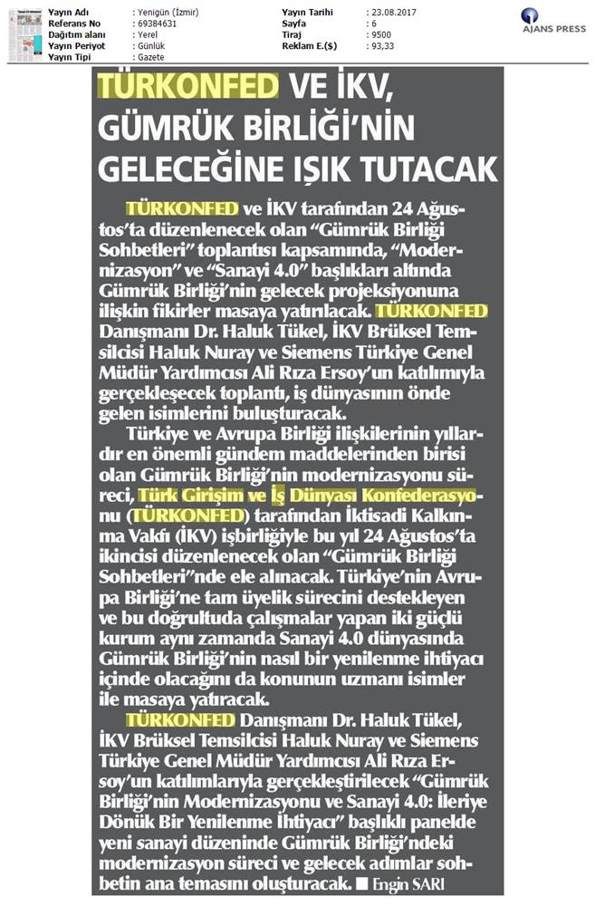 TÜRKONFED Ikv Gumruk Birligi Sohbetleri Medya Yansimalari 24 Agustos 2017 Istanbul - 4