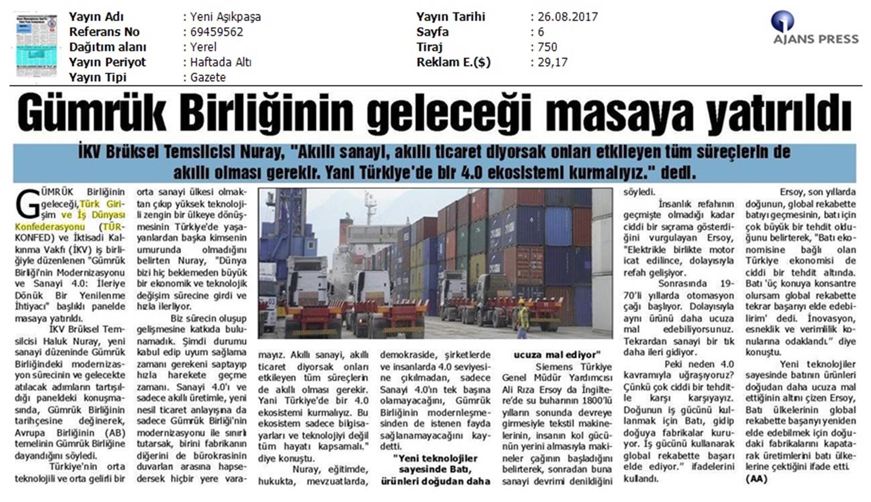 TÜRKONFED Ikv Gumruk Birligi Sohbetleri Medya Yansimalari 24 Agustos 2017 Istanbul - 6