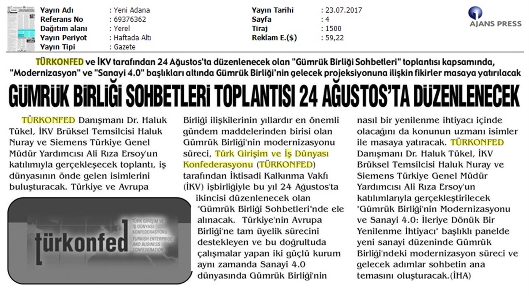 TÜRKONFED Ikv Gumruk Birligi Sohbetleri Medya Yansimalari 24 Agustos 2017 Istanbul - 26