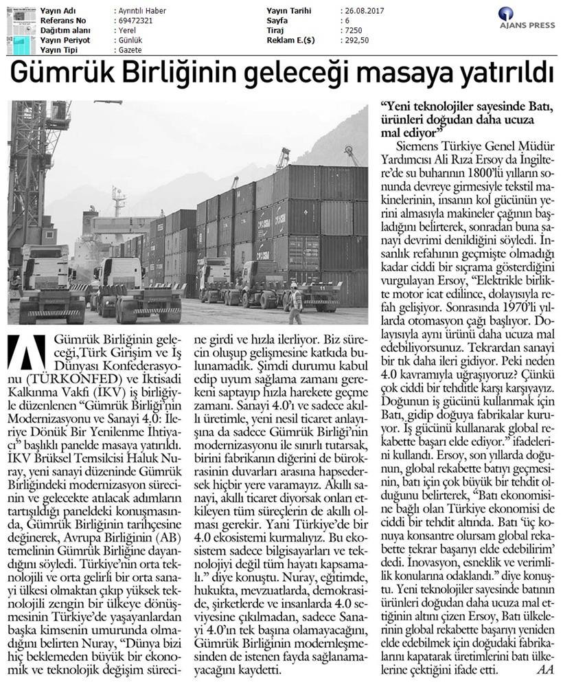 TÜRKONFED Ikv Gumruk Birligi Sohbetleri Medya Yansimalari 24 Agustos 2017 Istanbul - 28