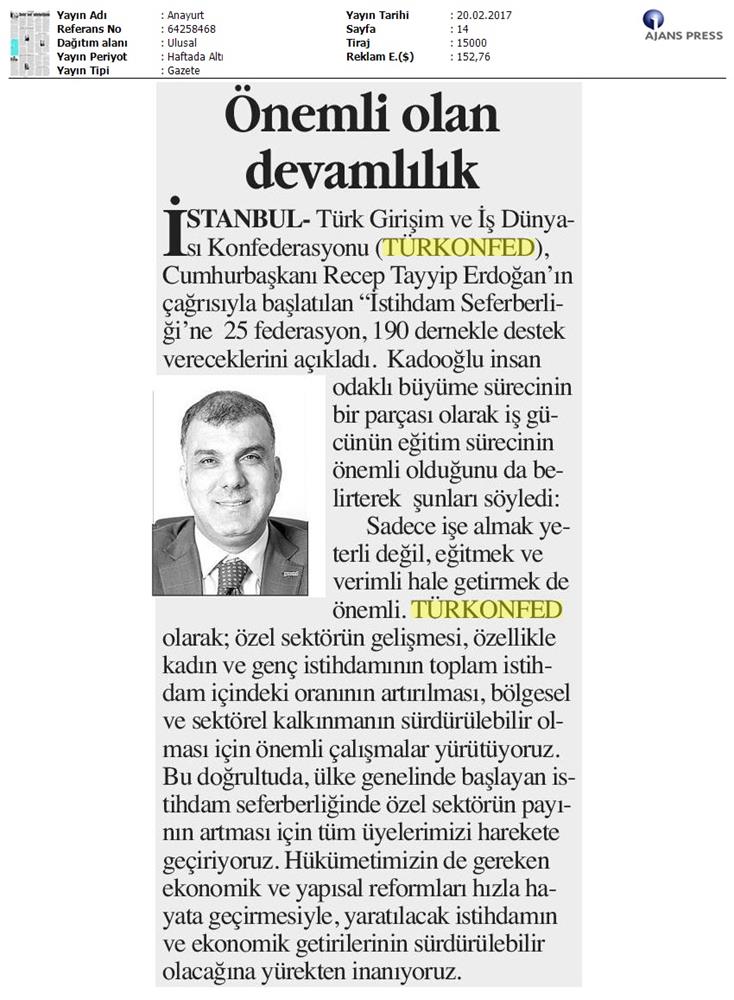 TÜRKONFED Istihdamda Surdurulebilir Buyumeye Odaklaniyoruz Basin Yansimalari 20 Subat 2017 - 1