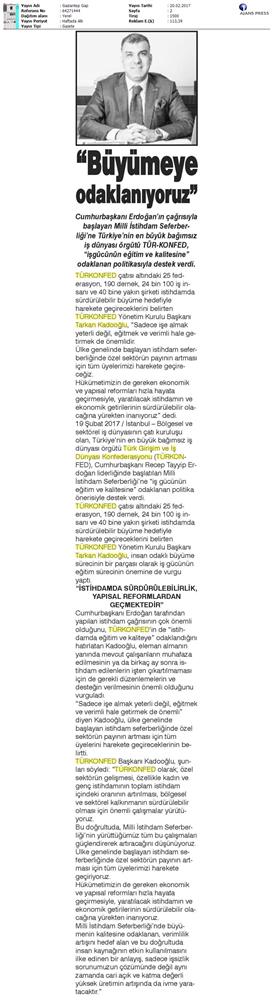 TÜRKONFED Istihdamda Surdurulebilir Buyumeye Odaklaniyoruz Basin Yansimalari 20 Subat 2017 - 6