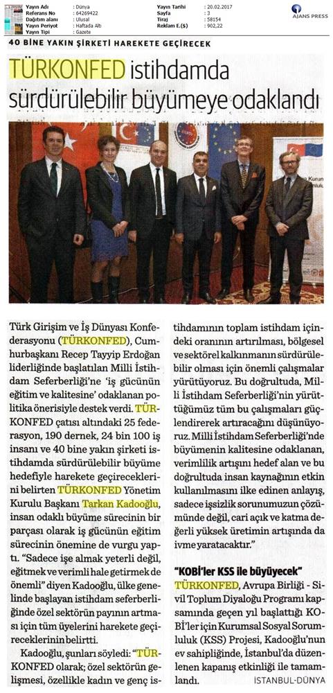 TÜRKONFED Istihdamda Surdurulebilir Buyumeye Odaklaniyoruz Basin Yansimalari 20 Subat 2017 - 12