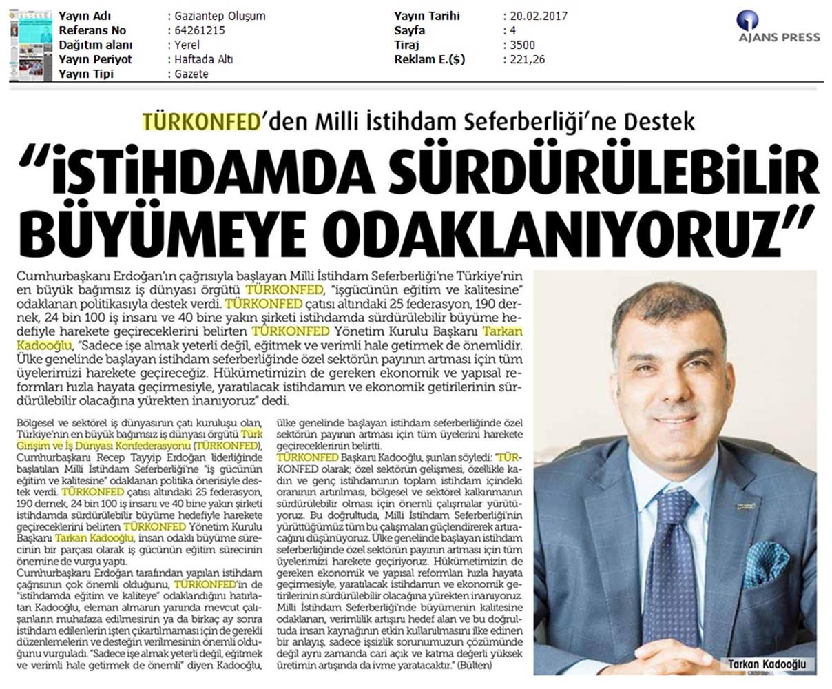TÜRKONFED Istihdamda Surdurulebilir Buyumeye Odaklaniyoruz Basin Yansimalari 20 Subat 2017 - 14