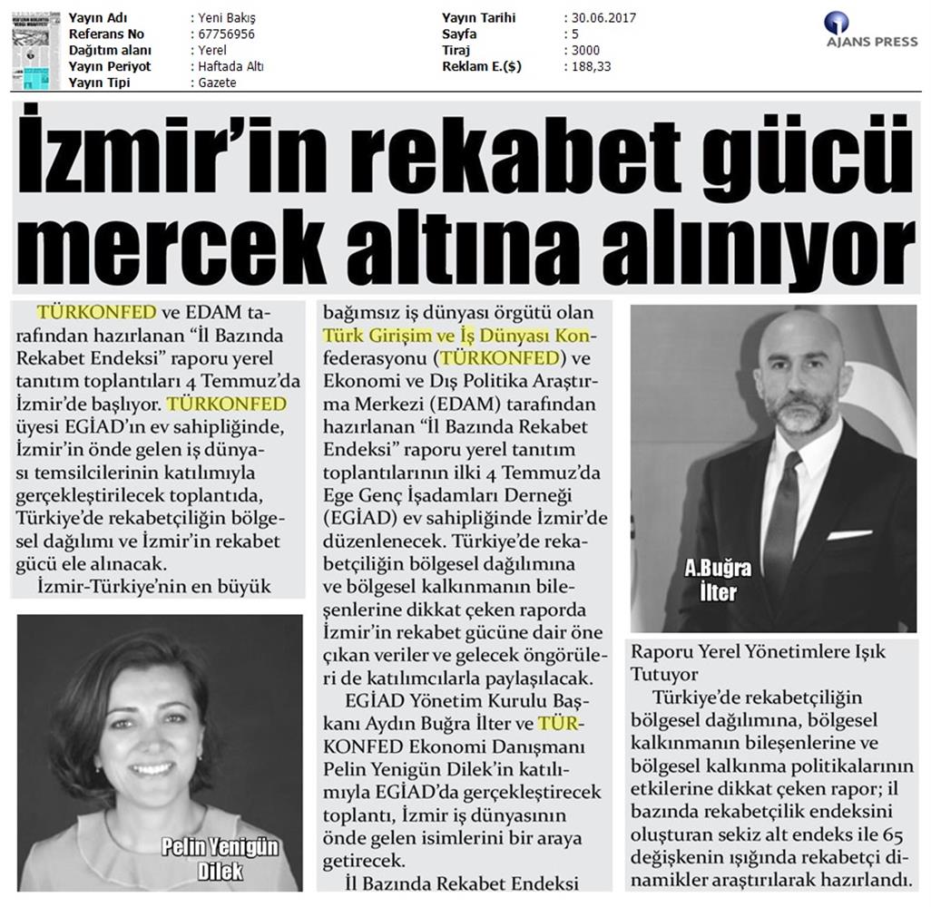 TÜRKONFED Izmir Rekabet Endeksi Toplantısı On Basin Yansimalari 30 Haziran 2017 - 1