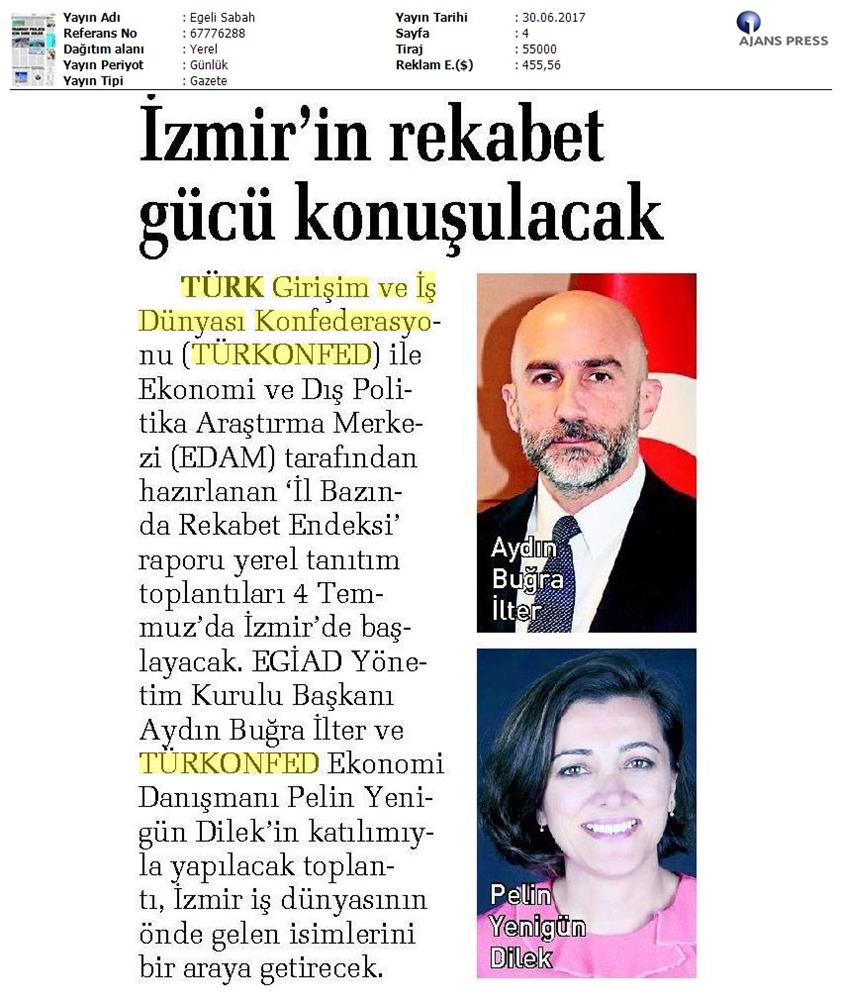 TÜRKONFED Izmir Rekabet Endeksi Toplantısı On Basin Yansimalari 30 Haziran 2017 - 4