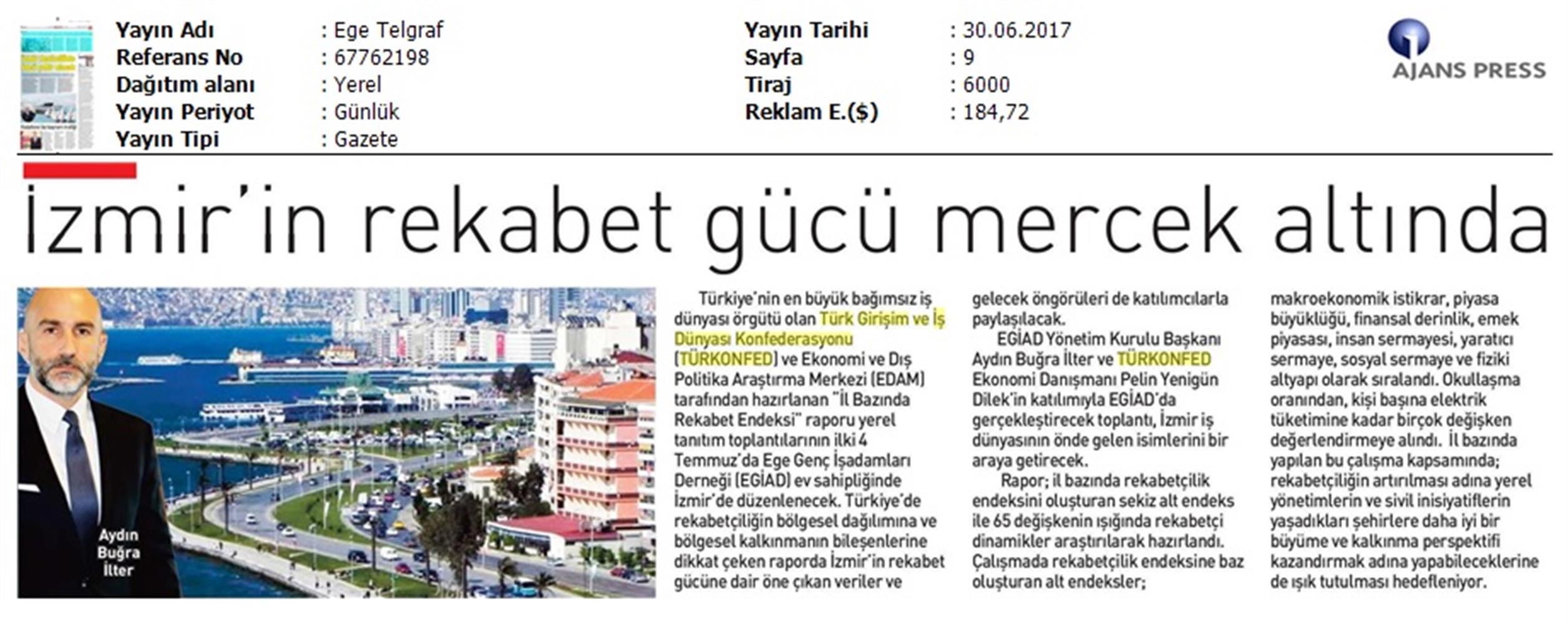 TÜRKONFED Izmir Rekabet Endeksi Toplantısı On Basin Yansimalari 30 Haziran 2017 - 7