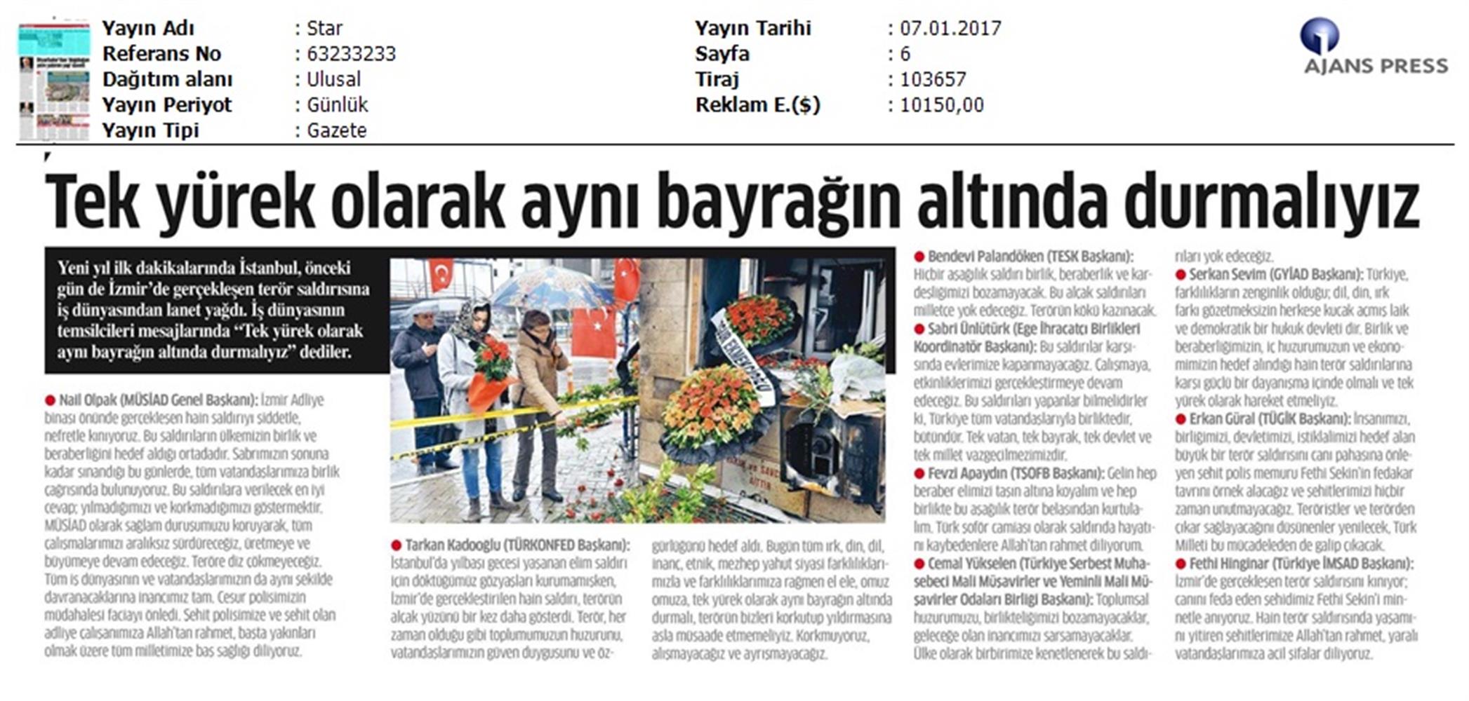 TÜRKONFED Izmir Teror Saldirisi Kinama Mesaji Medya Yansimalari 07012017 - 4