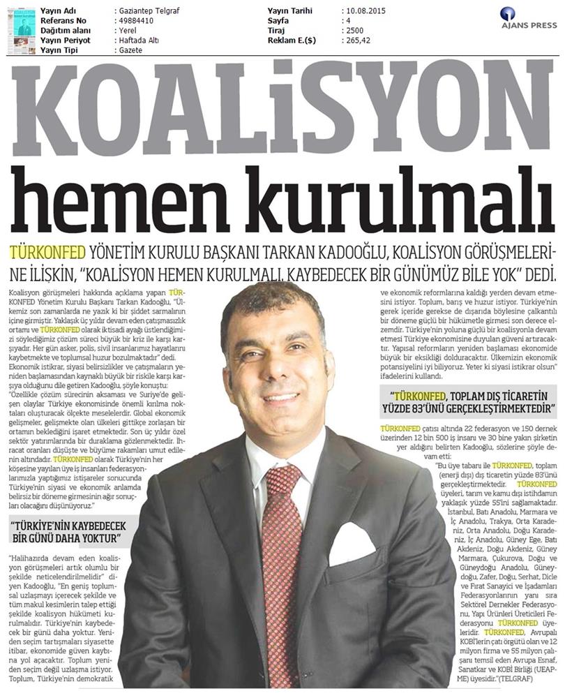 TÜRKONFED Koalisyon Aciklamasi Basin Yansimalari - 1