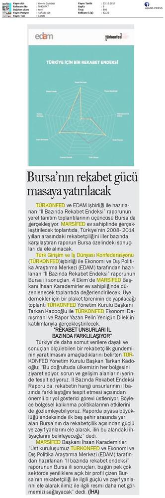 TÜRKONFED Marsifed Türkiye Icin Bir Rekabet Endeksi Raporu Bursa Toplantısı Medya Yansimalari 3 Ekim 2017 - 5