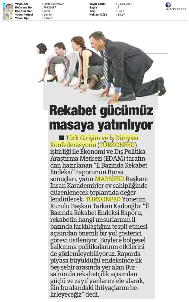 TÜRKONFED Marsifed Türkiye Icin Bir Rekabet Endeksi Raporu Bursa Toplantısı Medya Yansimalari 3 Ekim 2017 - 6