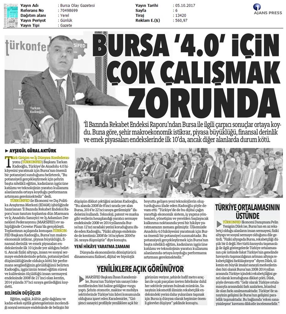 TÜRKONFED Marsifed Türkiye Icin Bir Rekabet Endeksi Raporu Bursa Toplantısı Medya Yansimalari 3 Ekim 2017 - 13