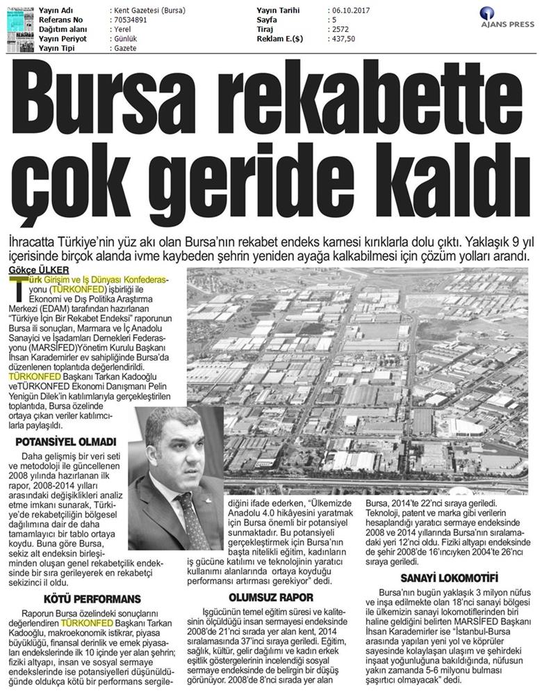 TÜRKONFED Marsifed Türkiye Icin Bir Rekabet Endeksi Raporu Bursa Toplantısı Medya Yansimalari 3 Ekim 2017 - 22